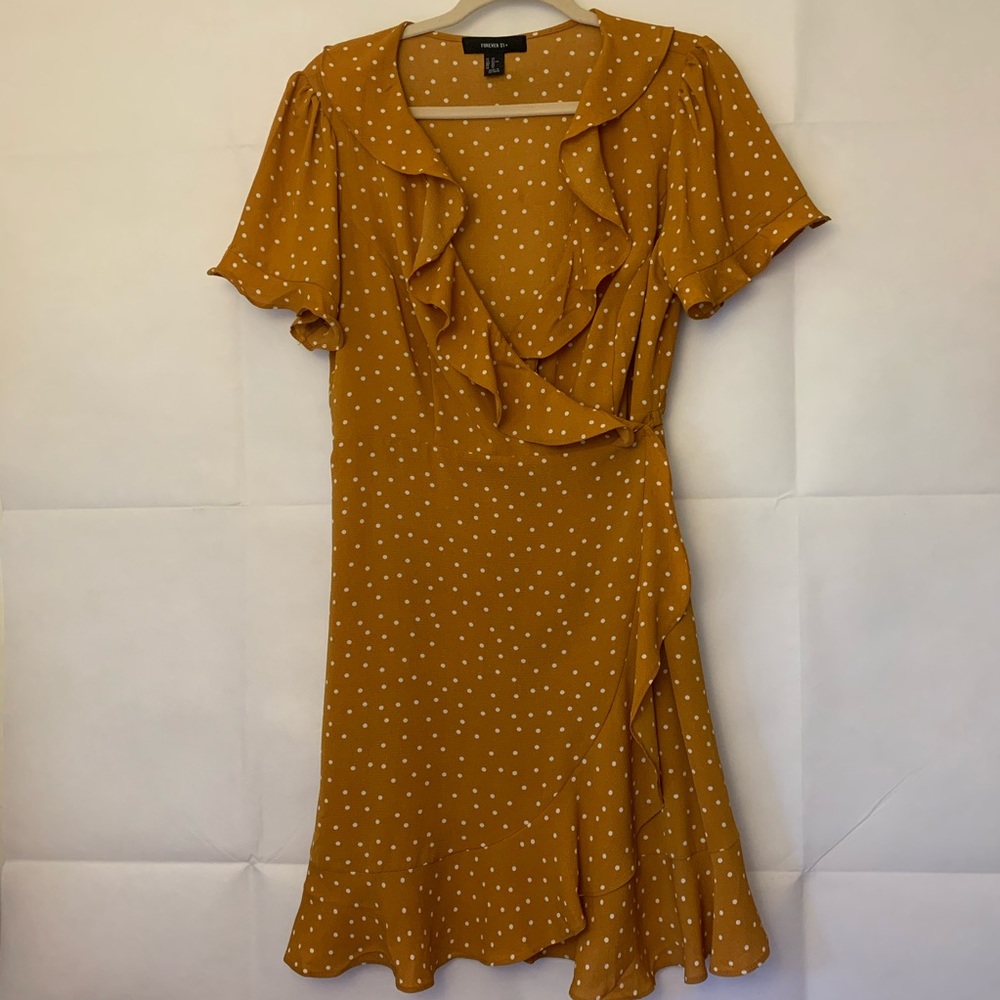 Plus size OX: Mustard Polka Dotted Wrap Dress